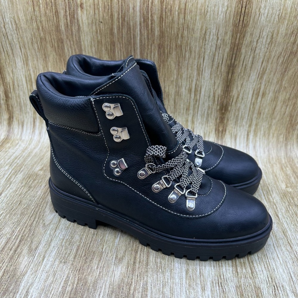 J. Crew Lightweight Nordic Hiking Boots Women's Size 8 Black Leather Lace Up